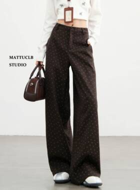 MATTUCLB 碎花磨毛窄版阔腿裤女秋冬新款休闲直筒裤小个子长裤子