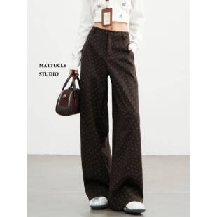 MATTUCLB 碎花磨毛窄版阔腿裤女秋冬新款休闲直筒裤小个子长裤子