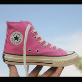 布鞋 1970s粉色童鞋 小脚女生潮鞋 春秋款 女童高帮帆布鞋 小童休闲鞋