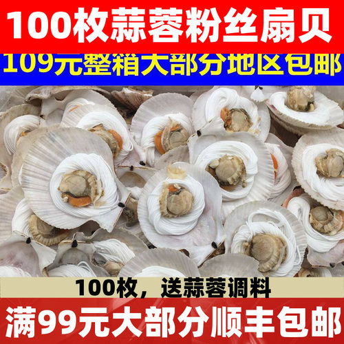 蒜蓉粉丝扇贝100枚海鲜虾夷扇贝半壳蒜蓉粉丝烧烤火锅食材包邮