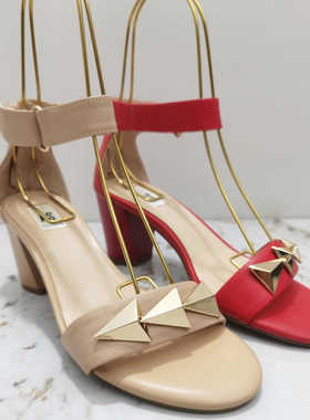 AS正品断码清仓女夏季新款红色高跟鞋女士皮质粗跟凉鞋am70147