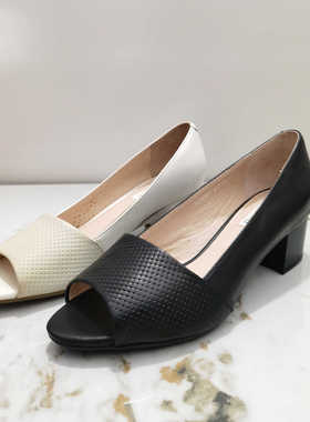 AS断码清仓新款正品中跟浅口露趾粗跟女鞋透气休闲凉鞋am80147