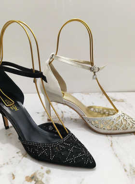 哈森女鞋清仓水钻新款高跟尖头凉鞋细跟夏季百搭单鞋HM80705