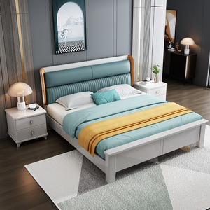 软靠背实木床白色科技布现代简约1.8米双人高箱储物床主卧轻奢床