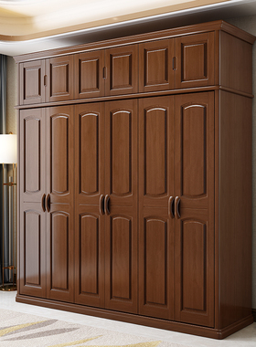 简约现代实木衣柜原木全实木三四五六门中式橡木衣橱经济型平开门