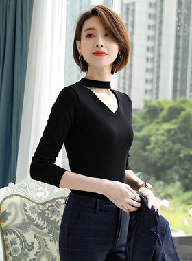 莫代尔挂脖长袖打底衫女上衣内搭
