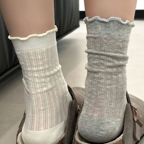 白色袜子女春夏款中筒袜堆堆袜