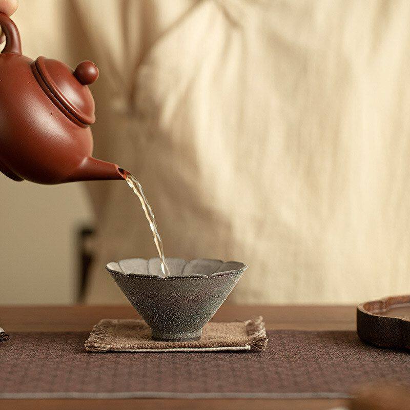 景德镇手工老岩泥紫银珠斗笠杯茶杯主人杯陶瓷茶具品茗杯礼盒装