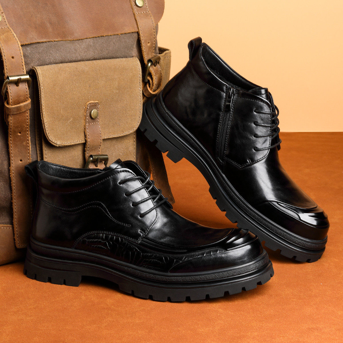 型男之家2026年马丁靴男真皮秋冬季加绒男靴头层牛皮商务休闲高帮