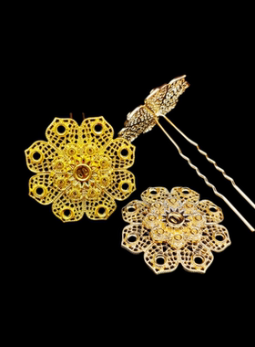 亿铜饰品 纯铜花片簪 多宝仿花丝发簪 古风发冠配件材料 电泳保色