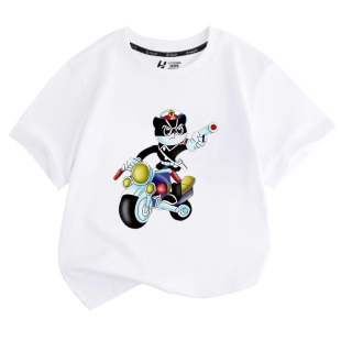 男孩T恤黑猫警长儿童短袖夏装纯棉圆领半袖宝宝摩托车夏天打底衫