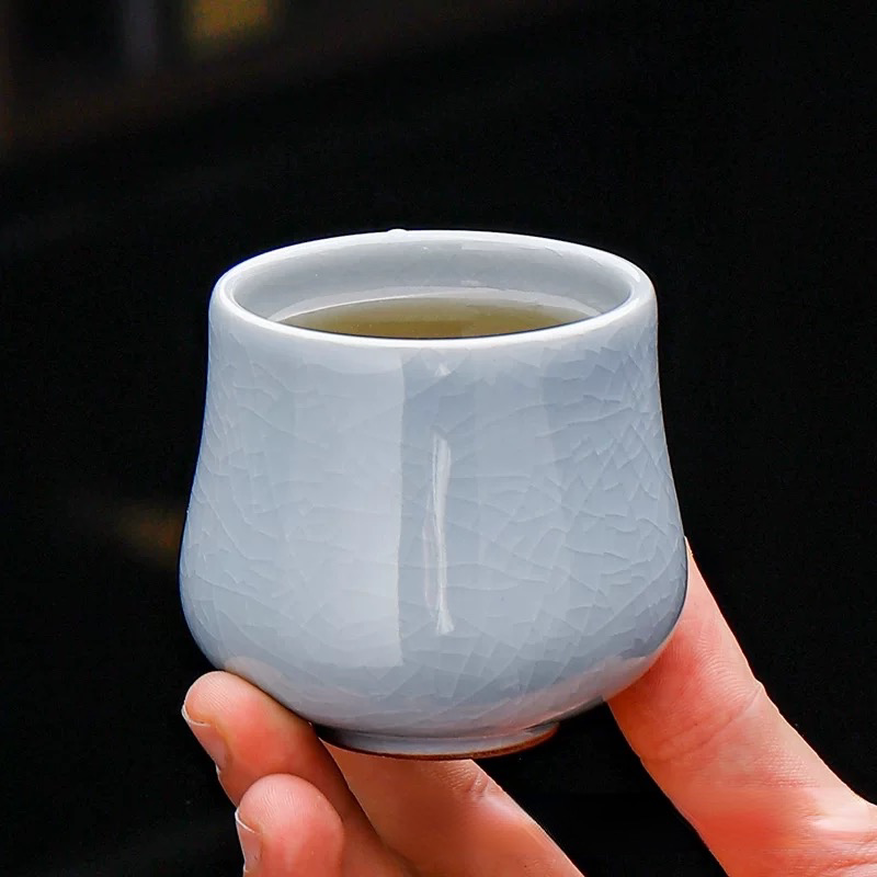 单杯陶瓷茶水杯哥窑复古主人杯喝茶碗品茗杯小酒杯待客德化陶瓷