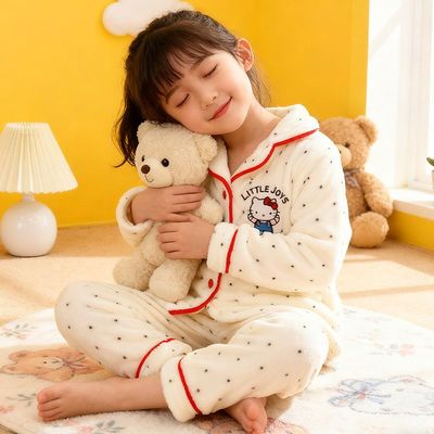 儿童可爱hellokitty珊瑚绒睡衣