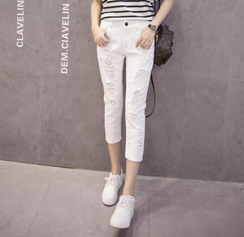 。潮牌2020夏季新款女装韩版修身显瘦七分牛仔裤个性百搭破洞乞丐|msdalam kategori Butik wanita / wanita, seluar jeans - dari Buy2taobao.com untuk memberikan perkhidmatan ejen Taobao profesional membeli