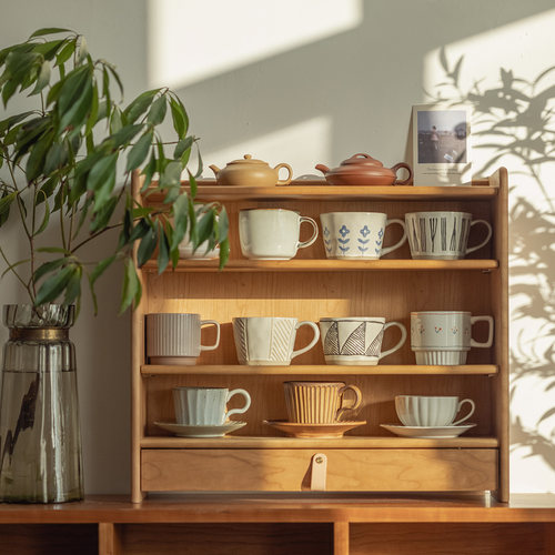 以山日式原木杯子架置物展示架