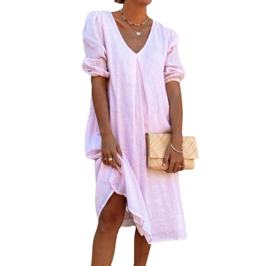 Cotton and linen collar dresses are available in large quant