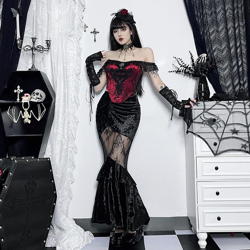 Long skirt, suede lace patchwork, half skirt for women