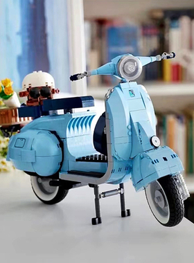 拼图拼搭Vespa韦士柏摩托车复古小绵羊女孩拼装玩具中国积木10298