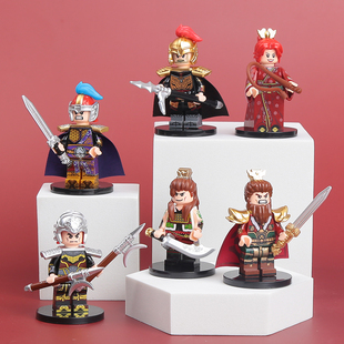 拼图拼搭三国小侠人仔古代城池男孩拼装玩具关羽赵云吕布中国积木