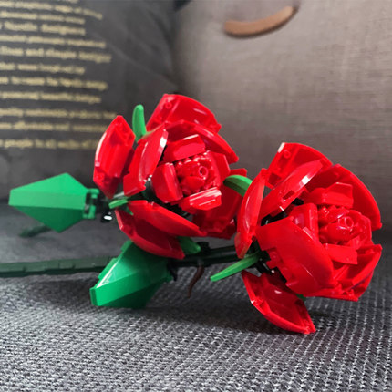 拼图拼搭花束40460玫瑰花朵盆景女孩情人节礼物中国积木拼装玩具