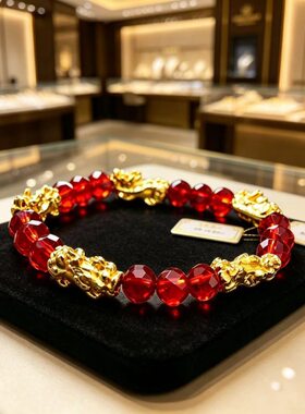 镀金貔貅红水晶仿金情侣手链