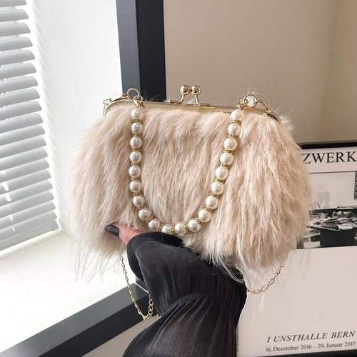 秋冬新款毛绒包女珍珠链