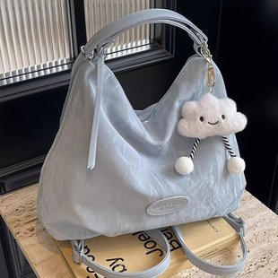 韩版 简约森系通勤托特包高级软糯感学生上课双肩背包单肩斜挎包包