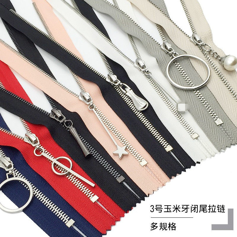 3#玉米牙银齿金属拉链裤