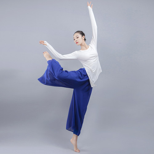 服女长袖拇指开叉演出瑜伽现代舞