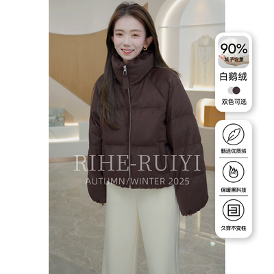 RH【空气堡】1821复古质感秋冬新款羊毛立领拉链白鹅绒羽绒服