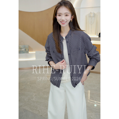 RH【格纹桑锦绸】春夏新款质感轻奢重磅桑蚕丝长袖短外套RH635