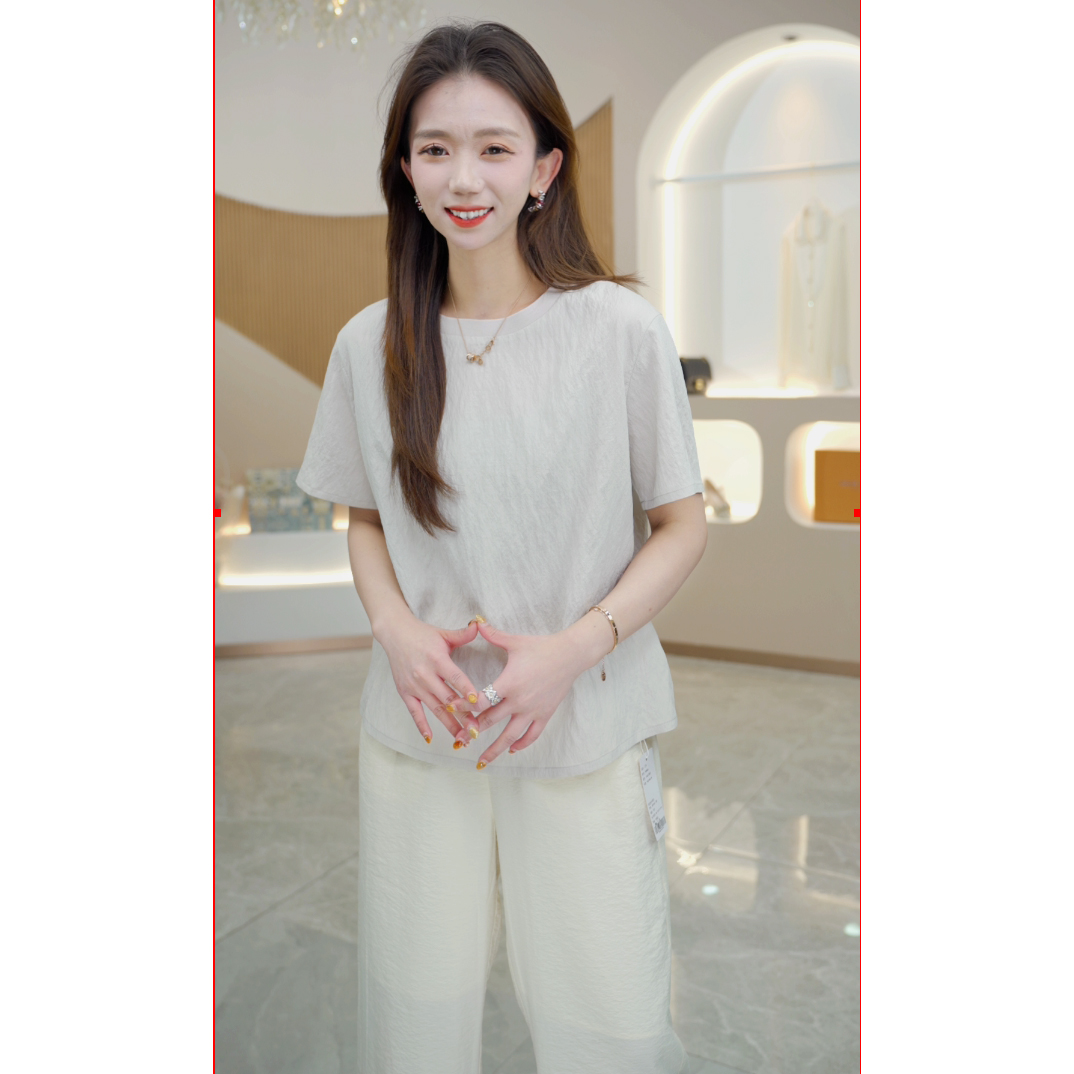 R H 重磅真丝干丝短袖上衣女宽松休闲宽松显瘦纯色桑蚕丝内搭T恤