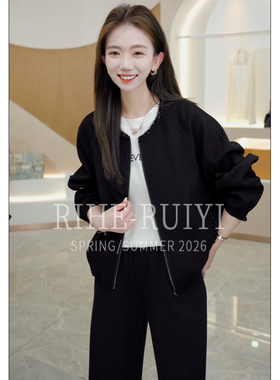 RH 【钉珠方格】新款质感老钱钉珠领木耳哑光方格夹克外套SG5107