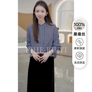 气质显瘦休闲波点珍珠绉衬衫 7221新款 牛仔小波点