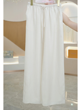 R H 白色醋酸裤女宽松百搭直筒2025春夏新款经典高腰垂感休闲裤子