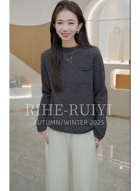 R H  【羊绒T】25909秋冬新款100山羊绒长袖套头卷边毛衣