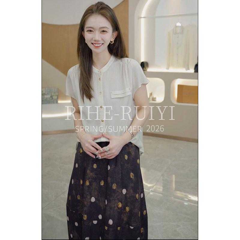 R H 2026新款夏季短袖薄款真丝衬衫女气质宽松纯色桑蚕丝T恤上衣图片
