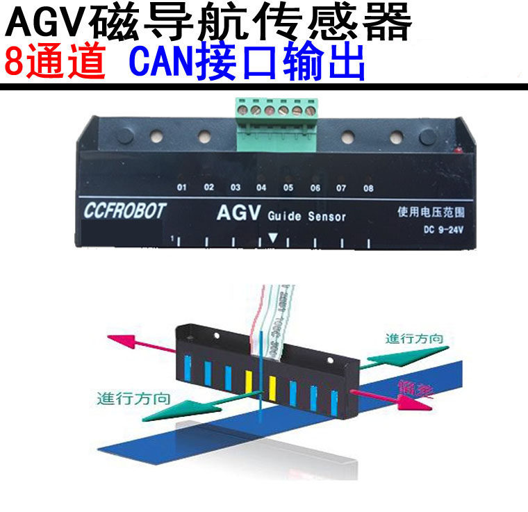 AGV磁导航传感器 8位 CAN输出  运输车轨道传感器 支持CAN2.0A/B