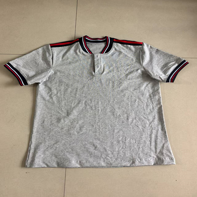 中小学生新款夏季薄款灰色拼接深蓝色立领宽松校服班服短袖定做·