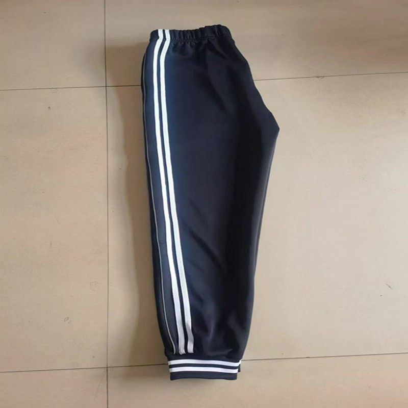 定做中小学生深蓝色春秋细反光条加两白杠休闲宽松直筒校服裤定做