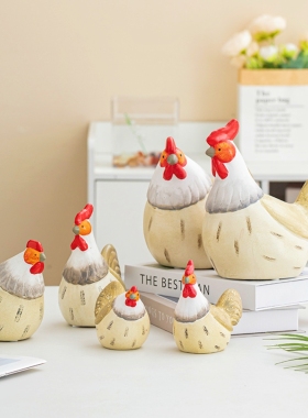 创意彩色情侣鸡摆件吉祥镇宅陶瓷玄关阳台家居店面橱窗装饰摆设