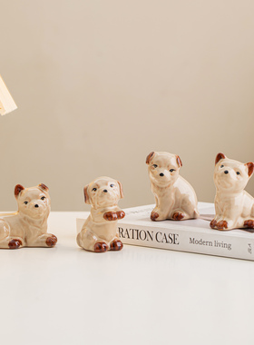 景德镇陶瓷可爱小狗陶瓷卡通动物装饰品书桌客厅礼物工位治愈摆件