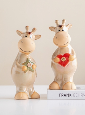 景德镇陶瓷牛气冲天吉祥物摆件家居客厅电视柜装饰办公室桌面摆件