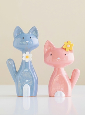 景德镇陶瓷小猫文艺摆件桌面电视柜装饰家居软装儿童房创意摆件