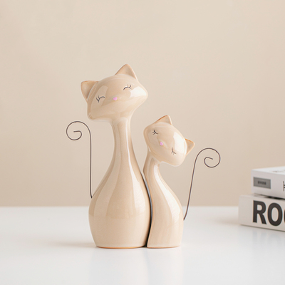北欧极简米色陶瓷小猫景德镇工艺品治愈桌面摆件客厅书房装饰礼物