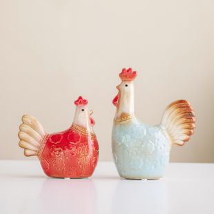 景德镇陶瓷工艺品吉祥摆件公母鸡情侣摆设富贵鸡家居装 饰品客厅