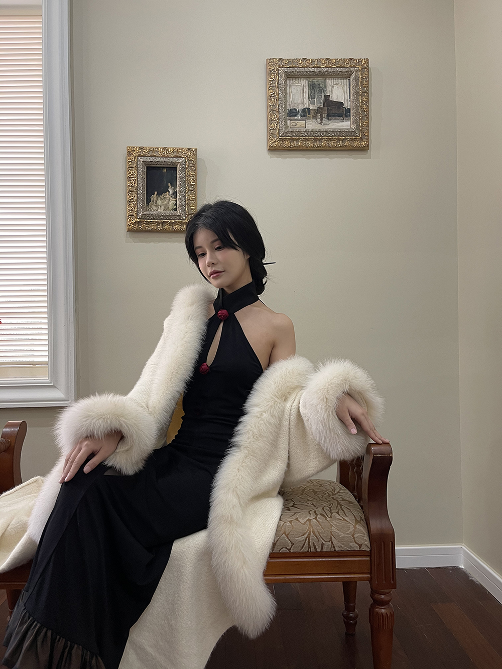 真狐狸毛领袖加厚长款外套