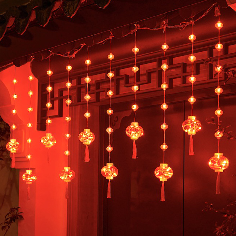 太阳能红灯笼串户外防水春节挂灯