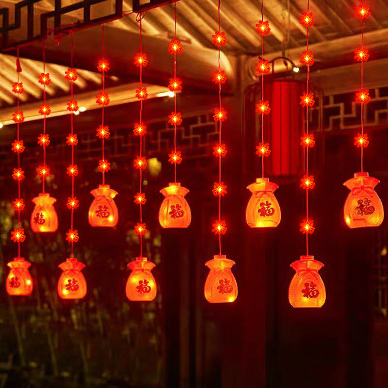 过年彩灯闪灯串灯2026春节气氛灯新年福字红灯笼太阳能户外庭院灯