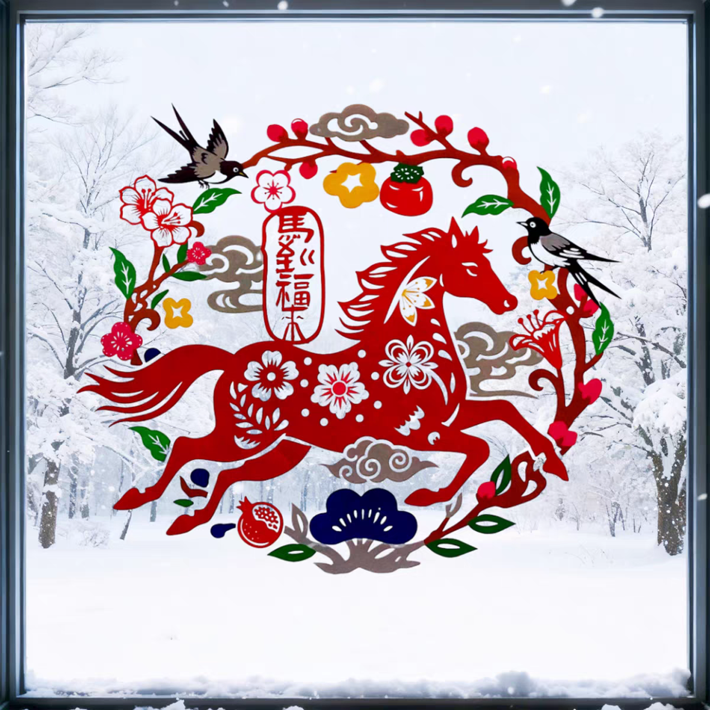 创意福字玻璃贴免胶静电贴门贴